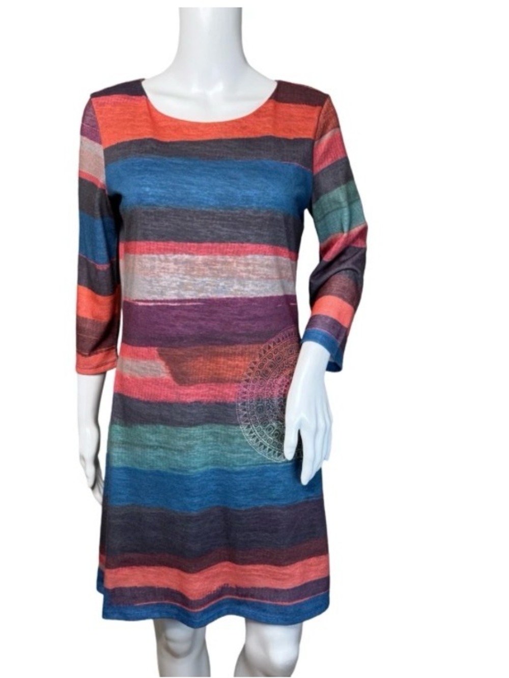 Desigual Multicolor Striped Scoop-Neck Long Sleeve Dress